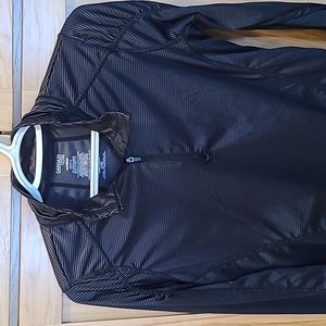 Danskin Lg Now Semi-fitted 3/4 zip black,gray stripped top